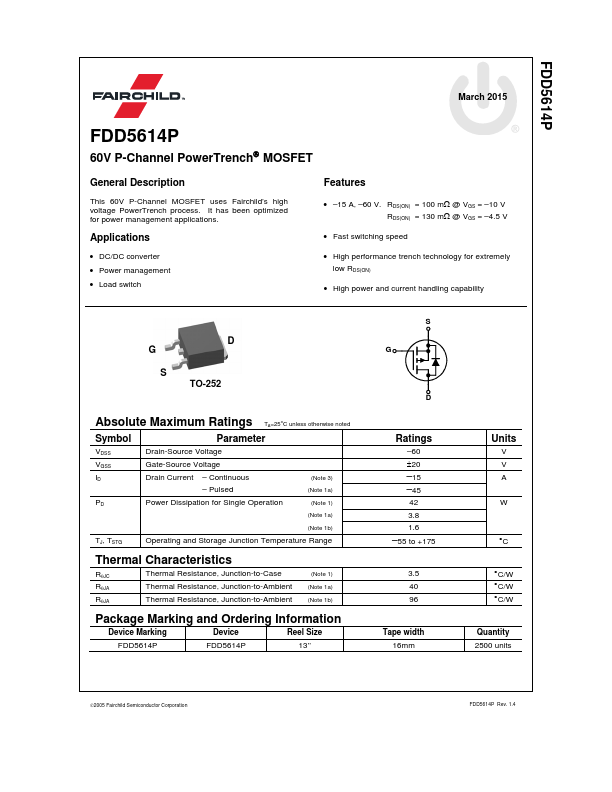 FDD5614P Datasheet Preview