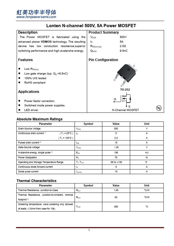 HM5N50K Datasheet Preview