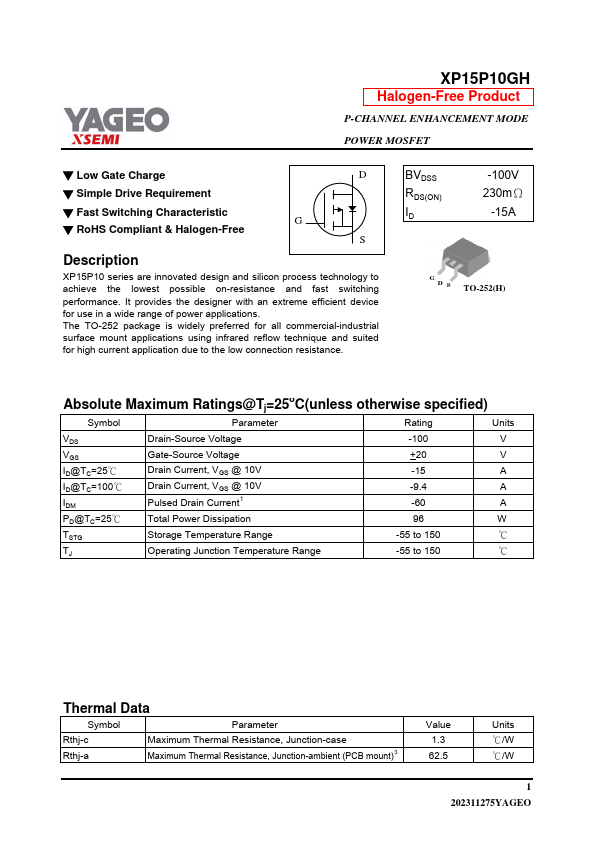 XP15P10GH Datasheet Preview