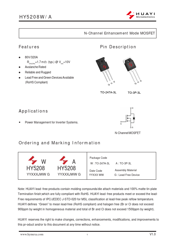 HY5208W Datasheet Preview
