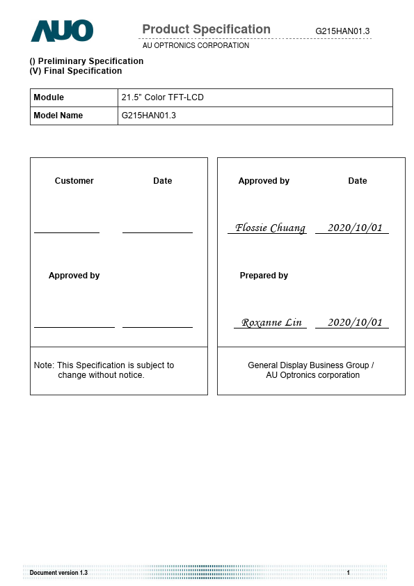 G215HAN01.3 Datasheet Preview