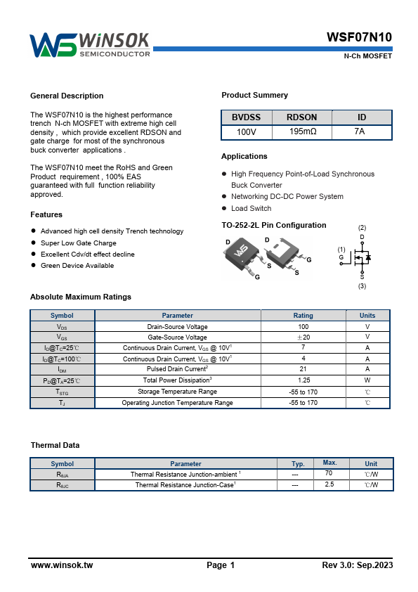 WSF07N10 Datasheet Preview