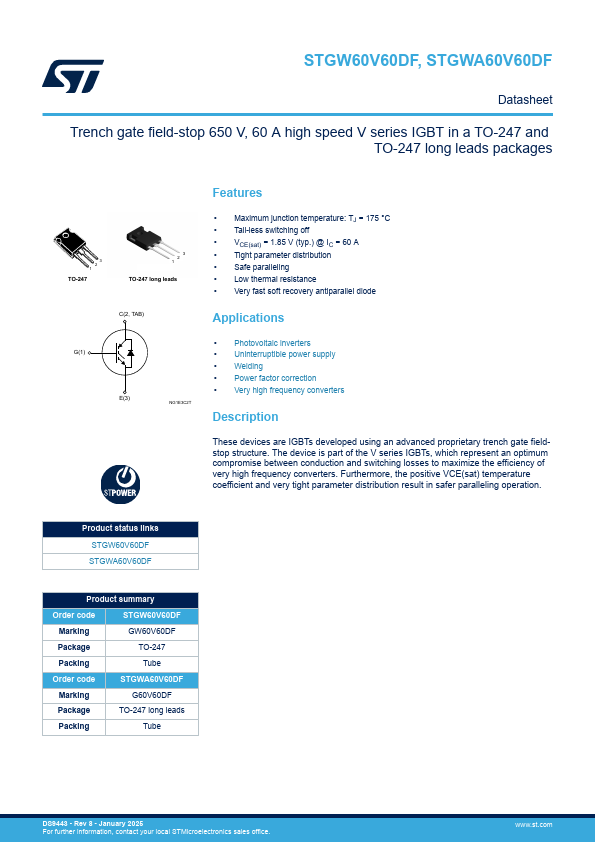 STGW60V60DF Datasheet Preview