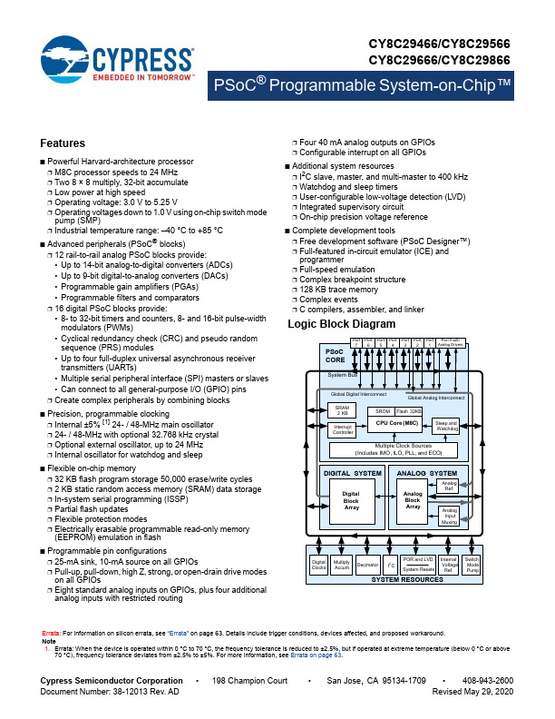 CY8C29466 Datasheet Preview