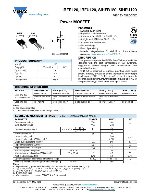 IRFU120 Datasheet Preview