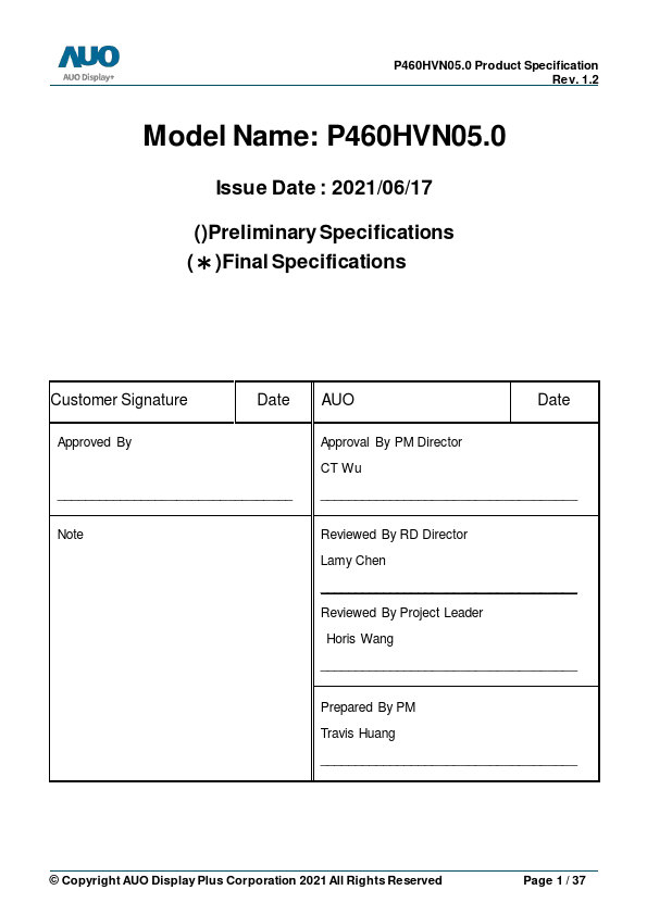P460HVN05.0 Datasheet Preview