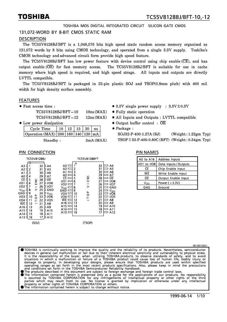 TC55V8128BJ-10