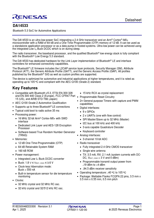 DA14533 Datasheet Preview