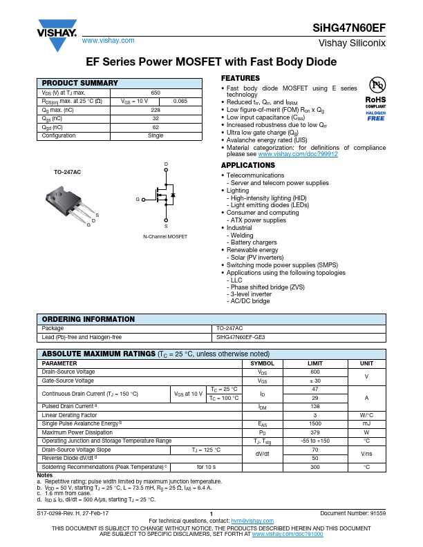 SIHG47N60EF