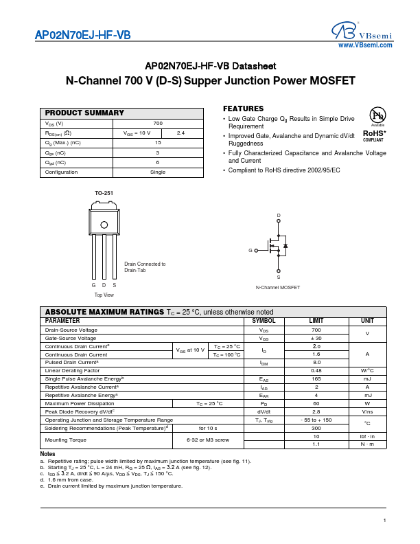 AP02N70EJ-HF Datasheet Preview