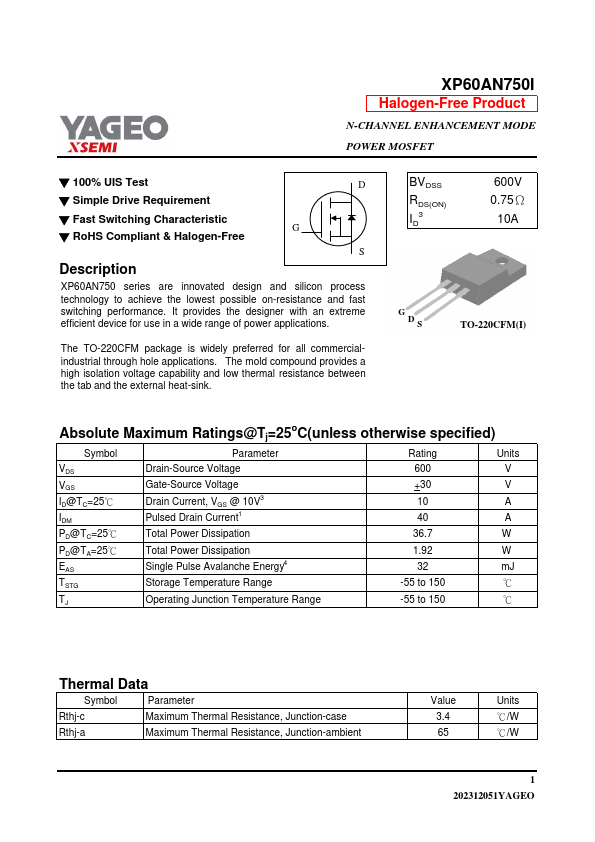 XP60AN750I Datasheet Preview