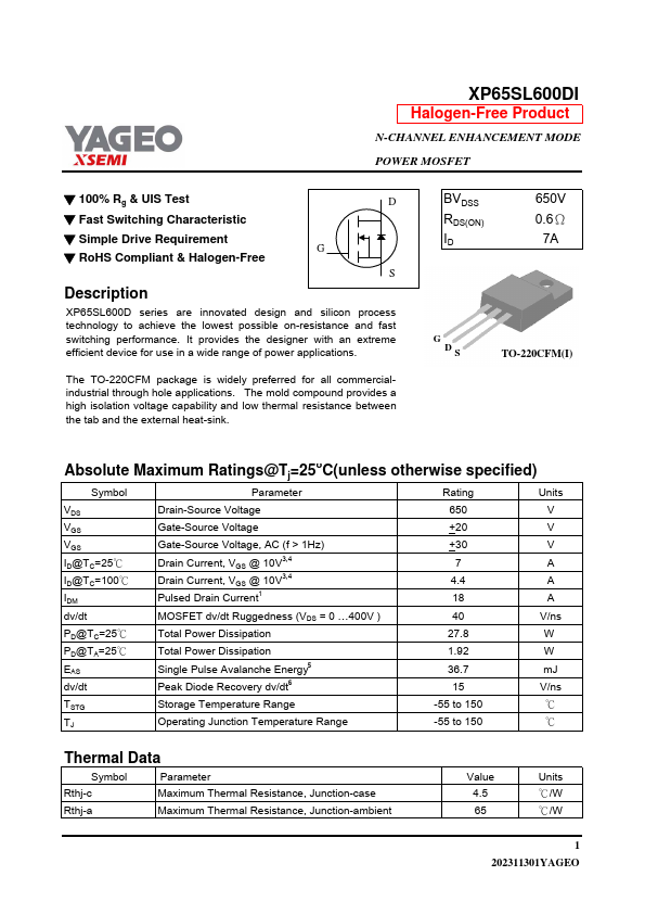 XP65SL600DI Datasheet Preview