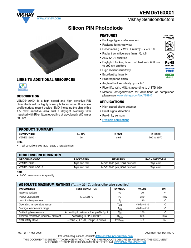 VEMD5160X01 Datasheet Preview