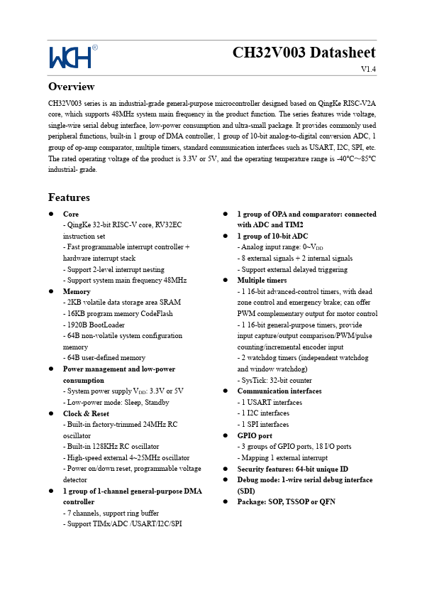 CH32V003 Microcontroller by WCH - Datasheet Preview