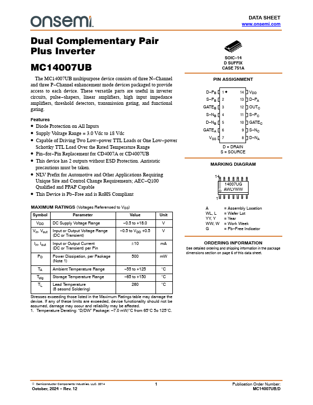 MC14007UB Datasheet Preview