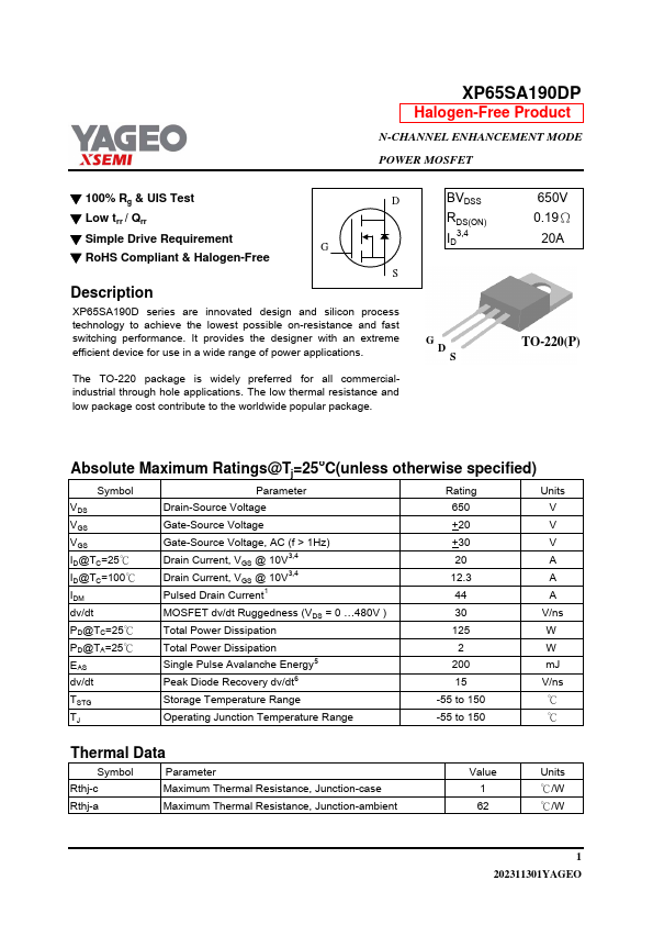 XP65SA190DP Datasheet Preview