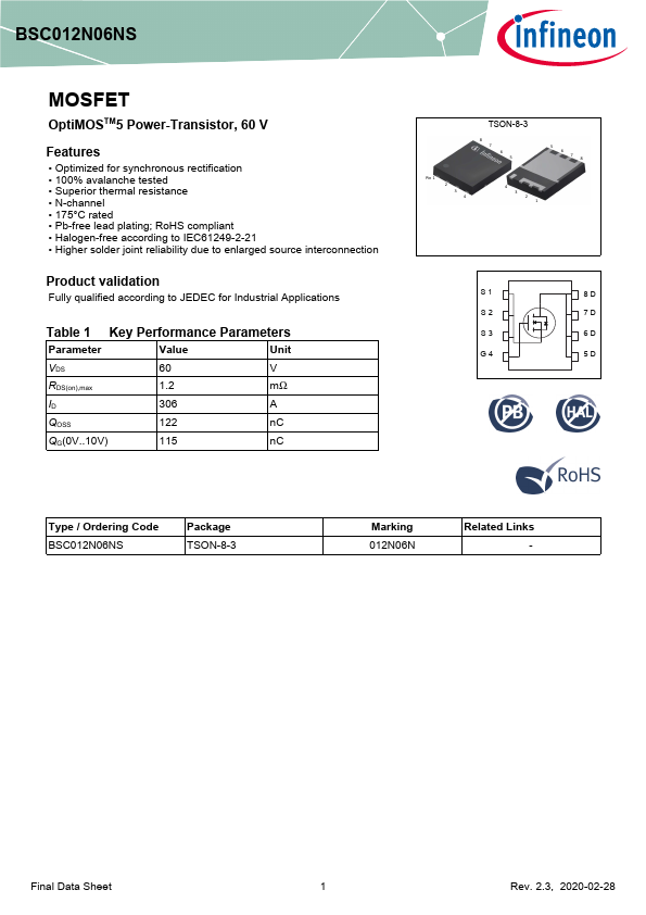 BSC012N06NS Datasheet Preview