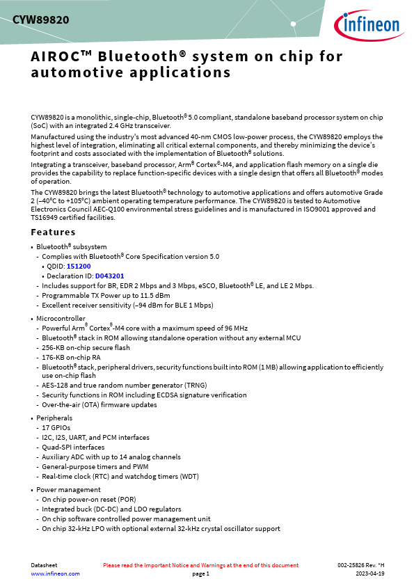 CYW89820 Datasheet Preview
