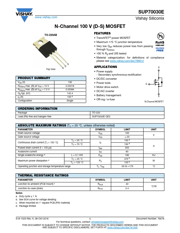 SUP70030E Datasheet Preview