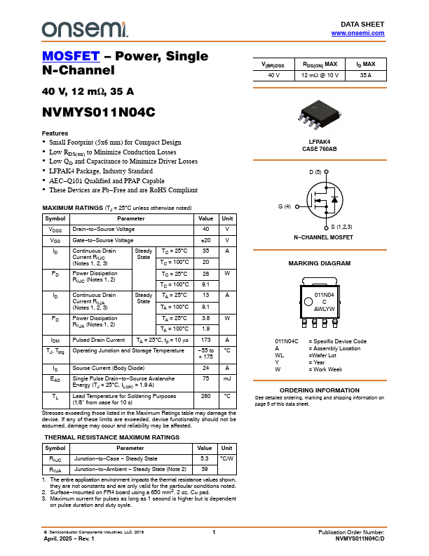 NVMYS011N04C Datasheet Preview