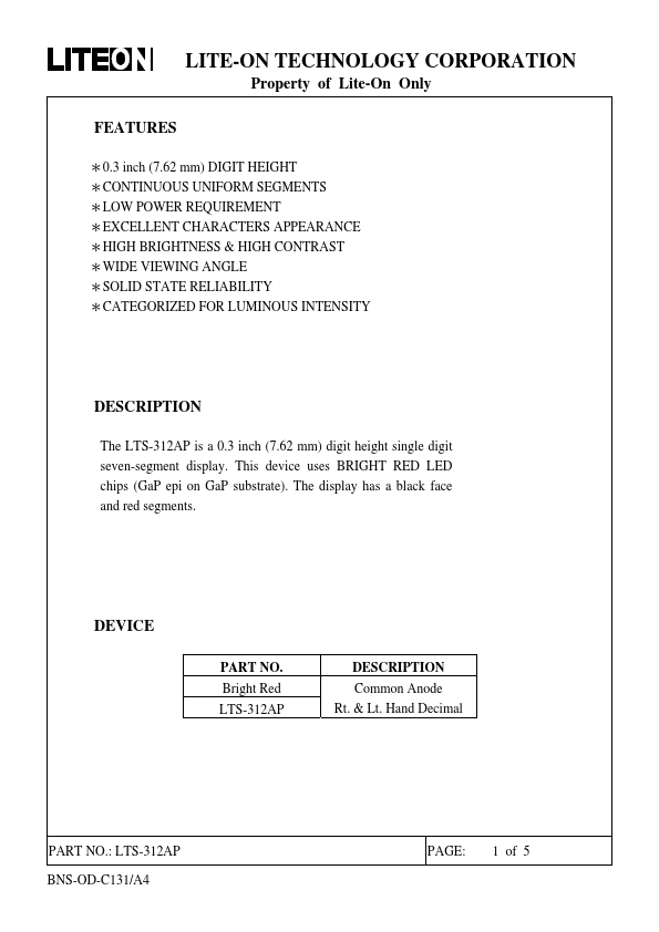 LTS-312AP Datasheet Preview