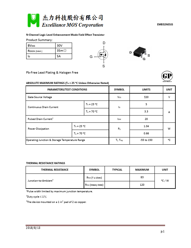 EMB32N03JS Datasheet Preview