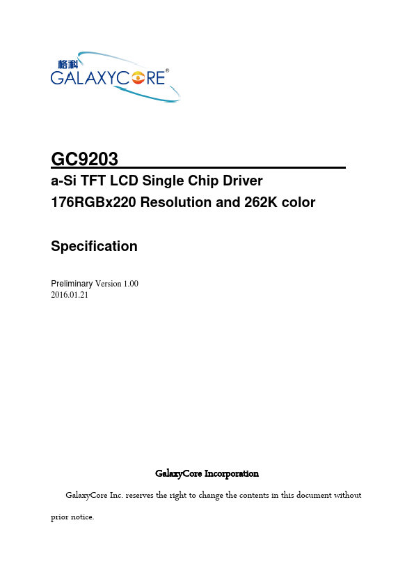 GC9203 Datasheet Preview