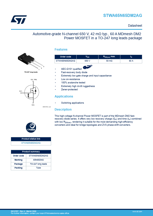 STWA65N65DM2AG Datasheet Preview