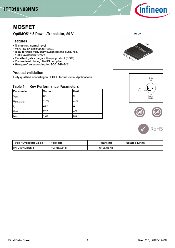 IPT010N08NM5 Datasheet Preview