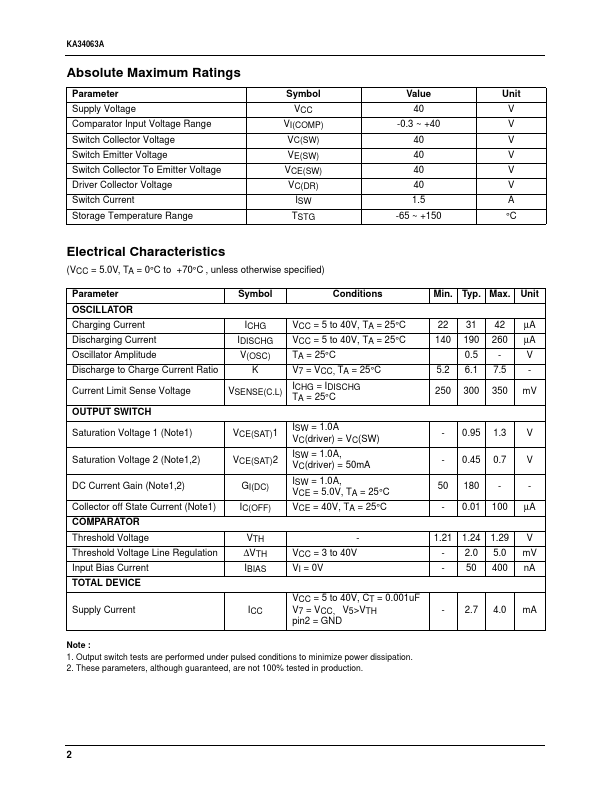 KA34063A datasheet, controller equivalent, Fairchild