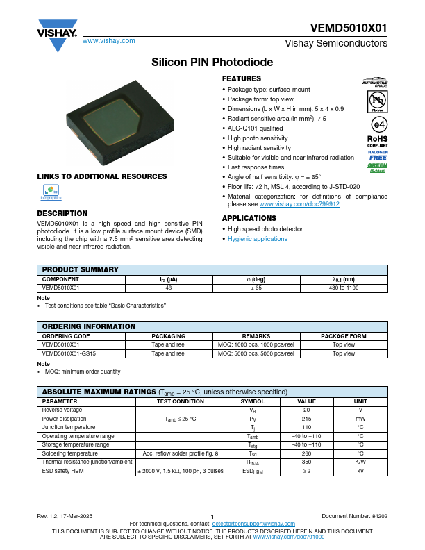 VEMD5010X01 Datasheet Preview