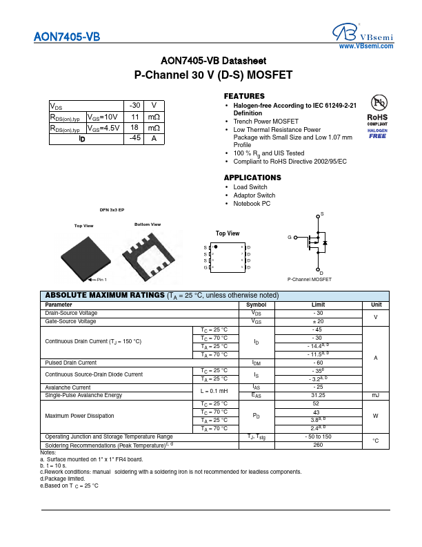 AON7405 Datasheet Preview