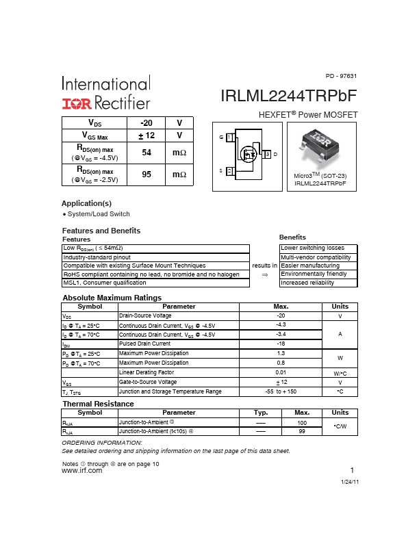 IRLML2244 Datasheet Preview