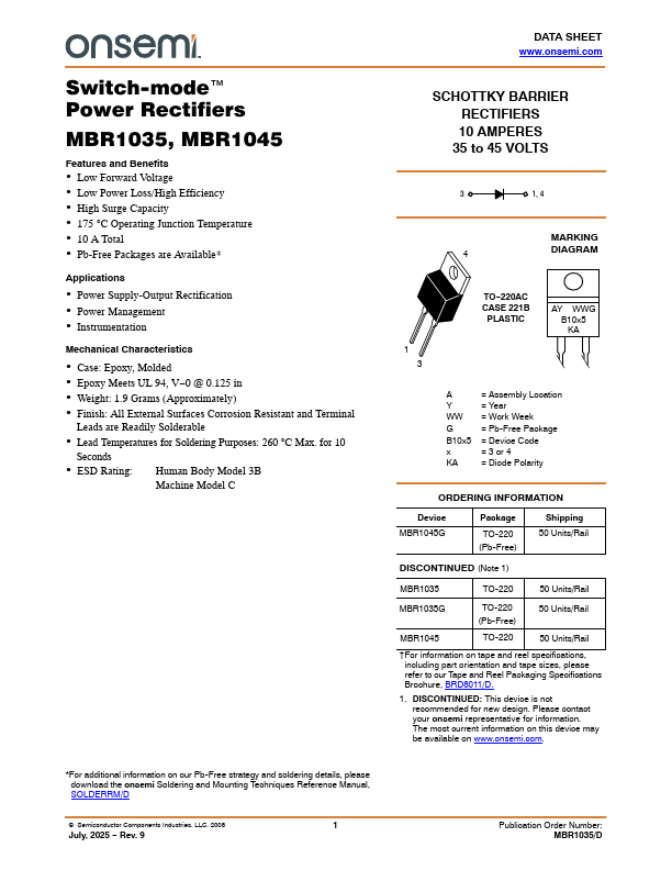 MBR1035 Datasheet Preview