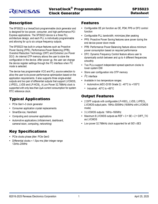 5P35023 Datasheet Preview