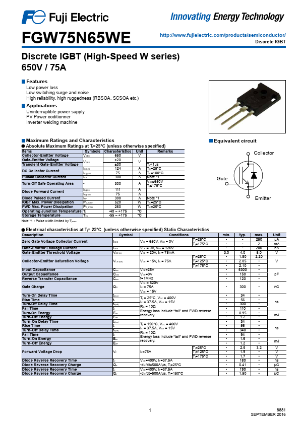FGW75N65WE Datasheet Preview