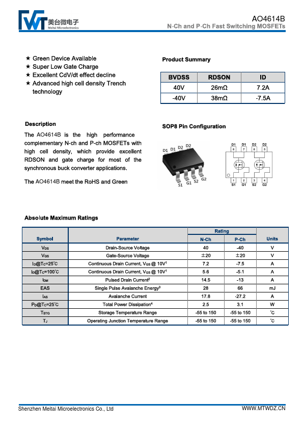AO4614B Datasheet Preview
