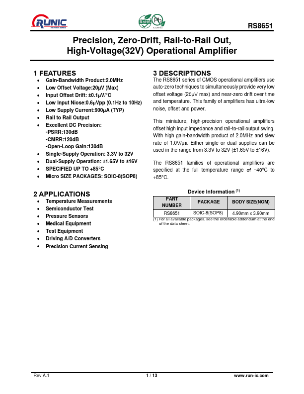 RS8651 Datasheet Preview