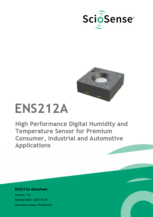 ENS212A High Performance Digital Humidity and Temperature Sensor by ScioSense - Datasheet Preview