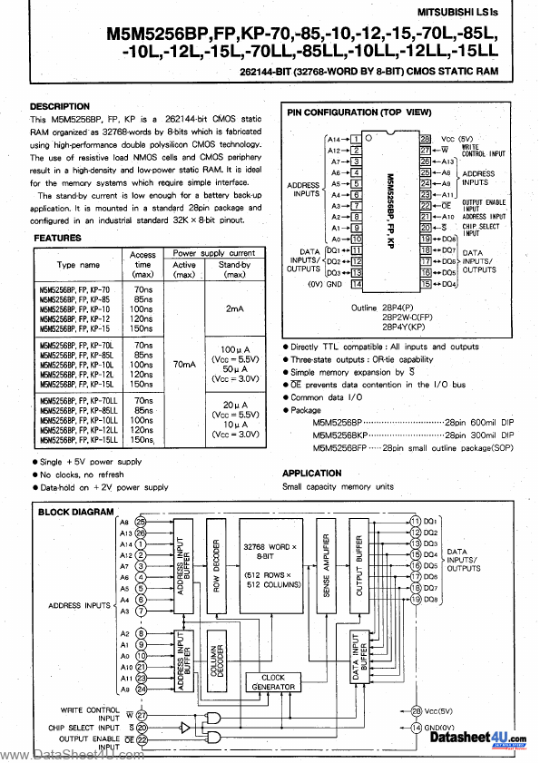 M5M5256BFP-70LL