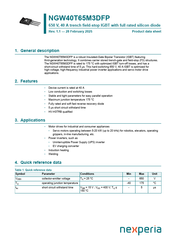 NGW40T65M3DFP Datasheet Preview