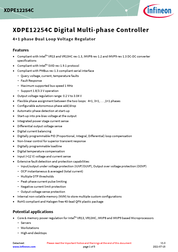 XDPE12254C Datasheet Preview