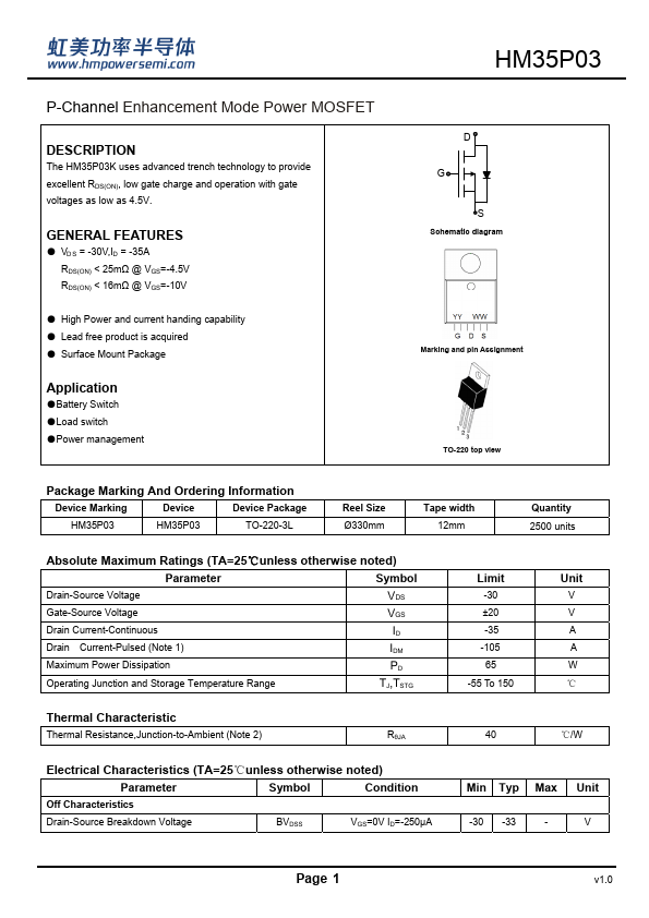 HM35P03 Datasheet Preview