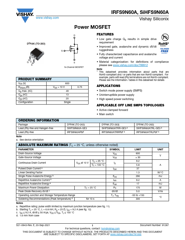 SiHFS9N60A