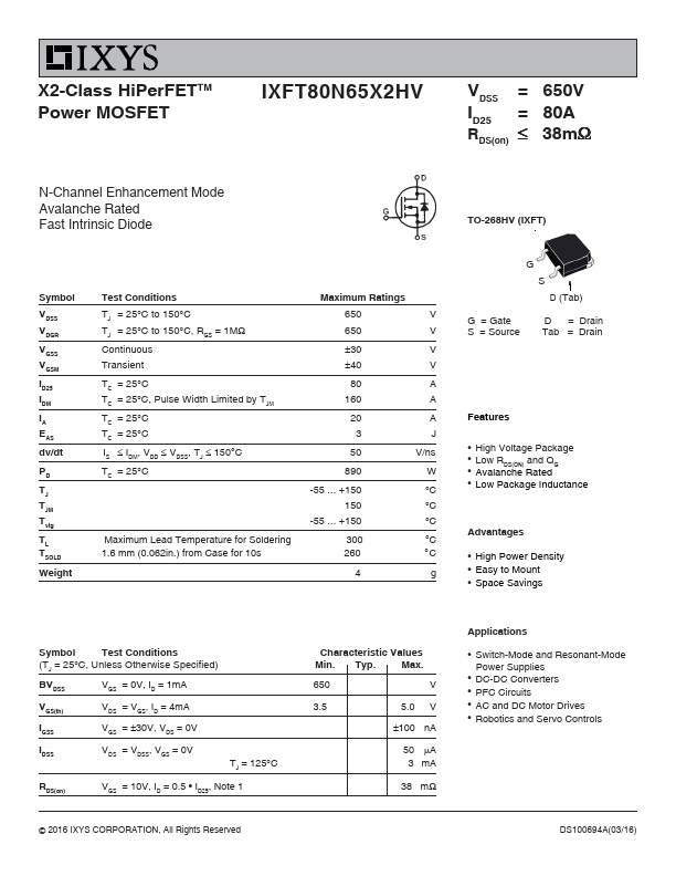 IXFT80N65X2HV