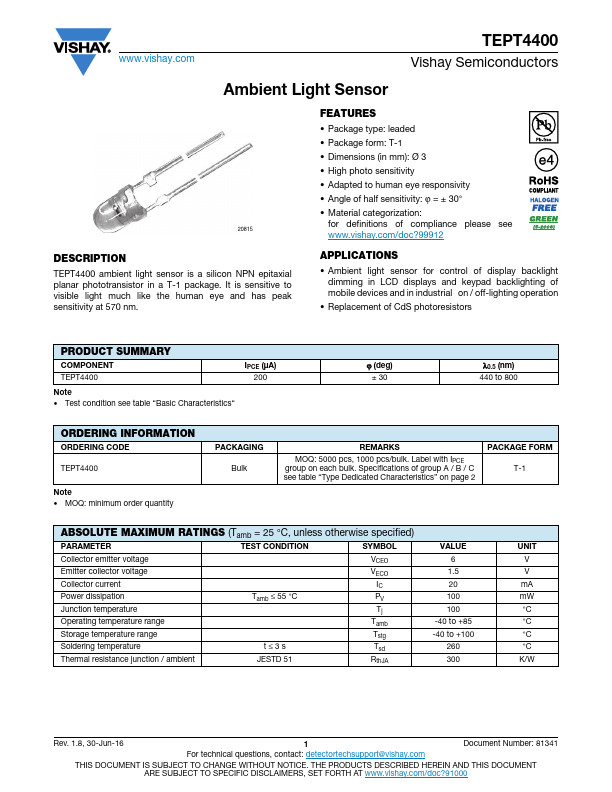 TEPT4400 Datasheet Preview