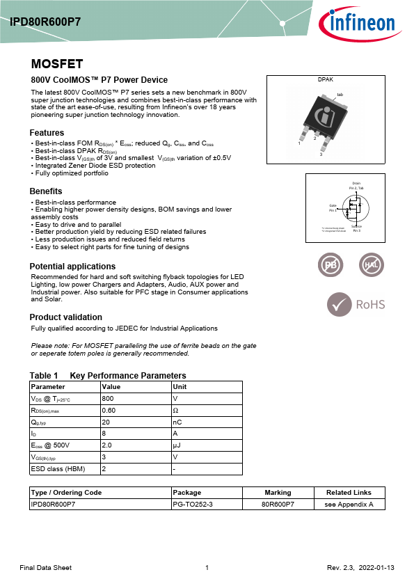IPD80R600P7 Datasheet Preview
