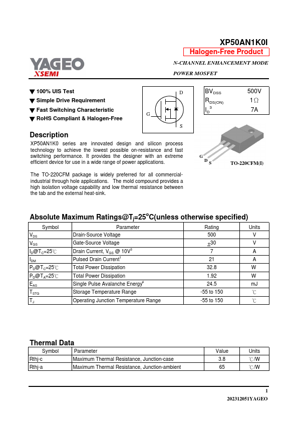 XP50AN1K0I Datasheet Preview