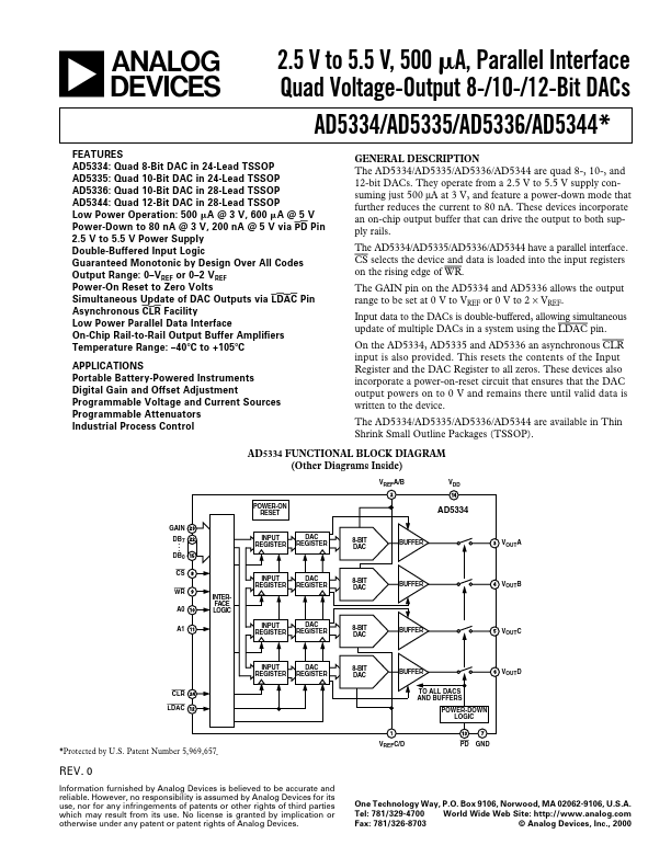 AD5336 Parallel Interface Quad Voltage-Output DACs by Analog Devices - Datasheet Preview