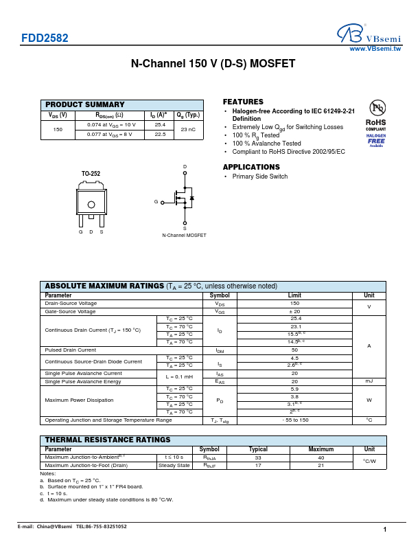 FDD2582 Datasheet Preview